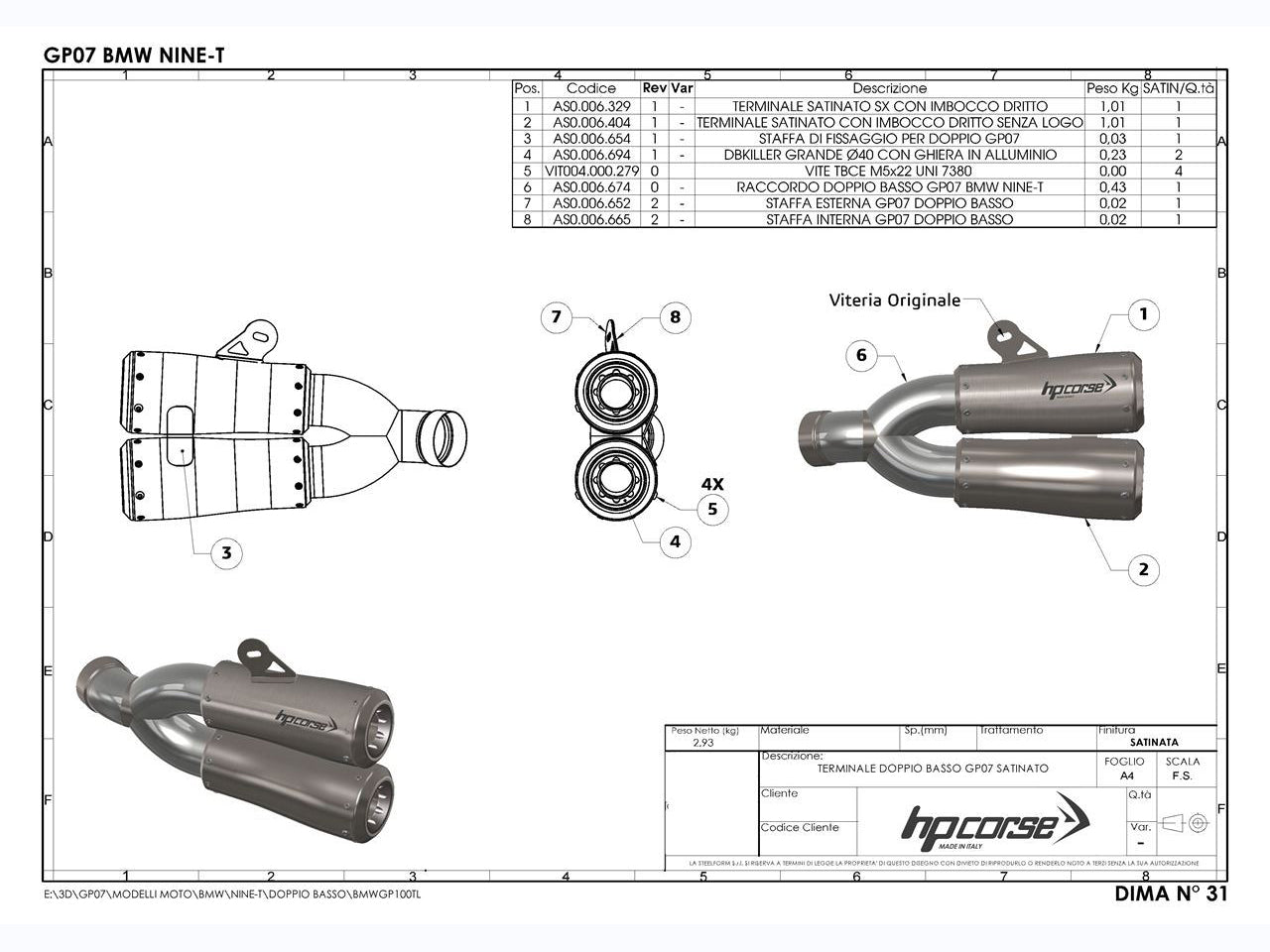 HP CORSE BMW R nineT Dual Slip-on Exhaust "GP-07 Black" (EU homologated)