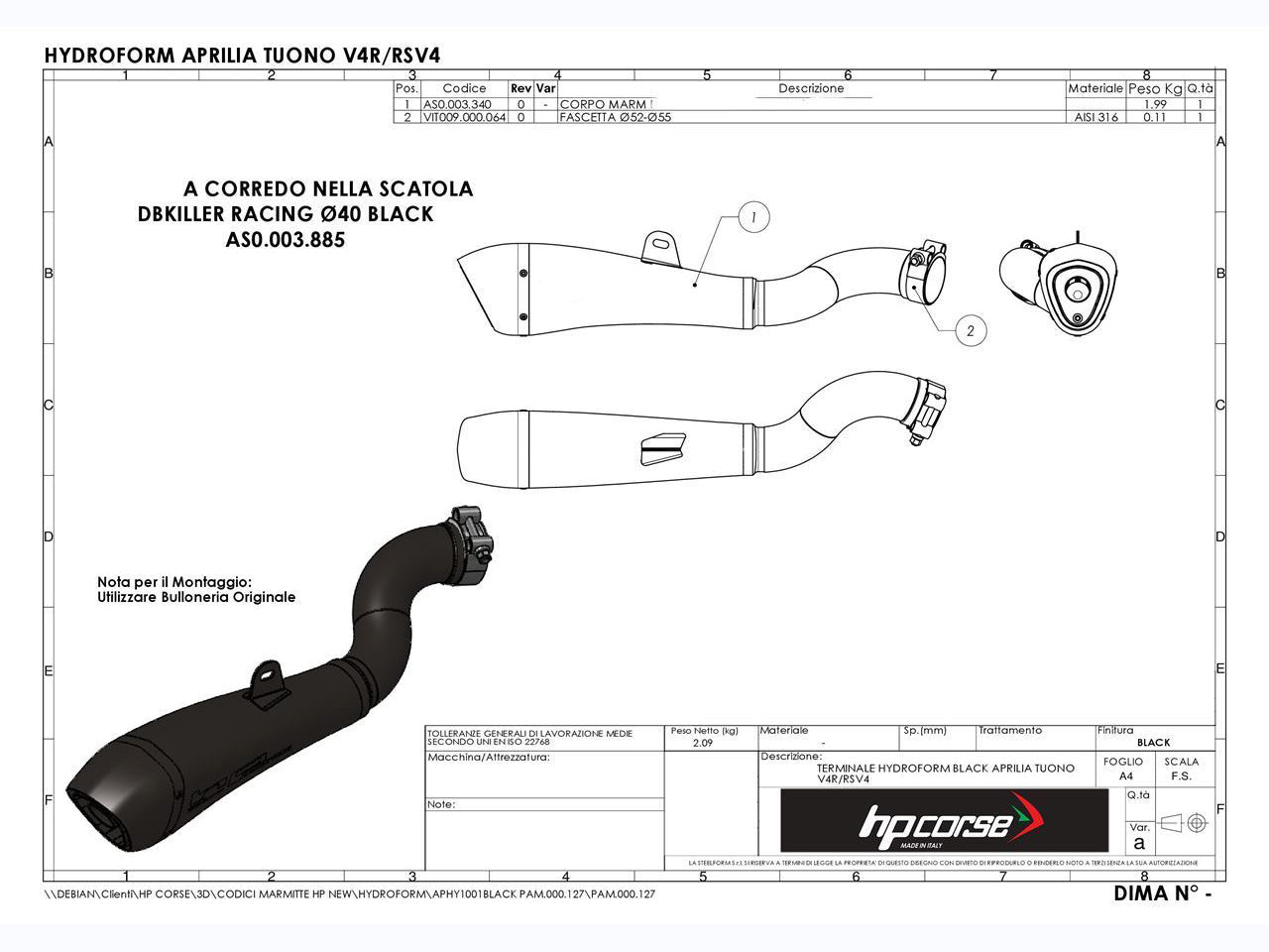 HP CORSE Aprilia Tuono V4 (11/14) Slip-on Exhaust "Hydroform Black" (EU homologated)