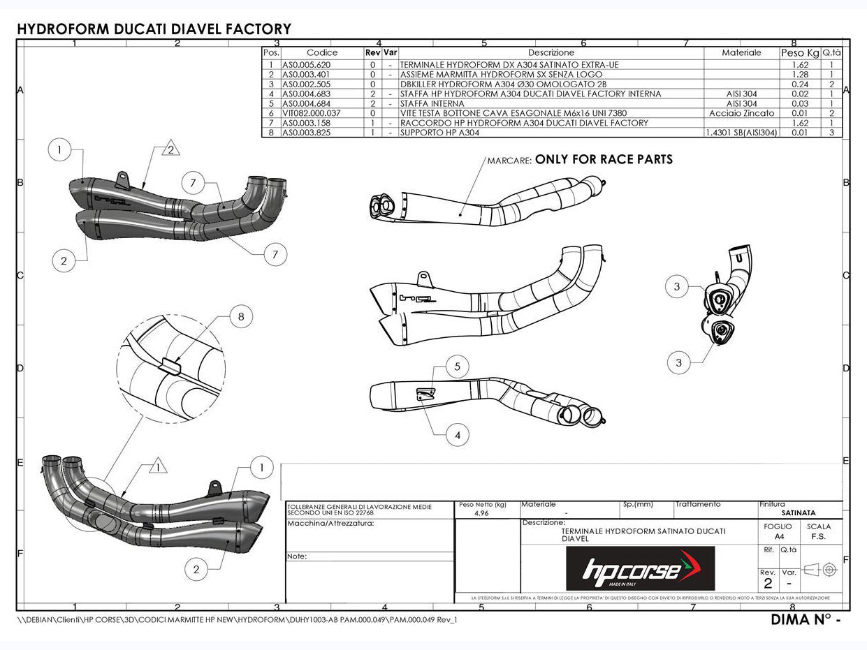 HP CORSE Ducati Diavel Dual Slip-on Exhaust "Hydroform Factory Black" (racing only)