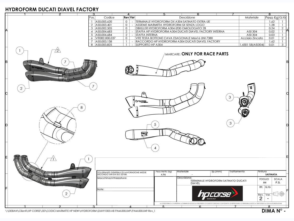 HP CORSE Ducati Diavel Dual Slip-on Exhaust "Hydroform Factory Satin" (racing only)