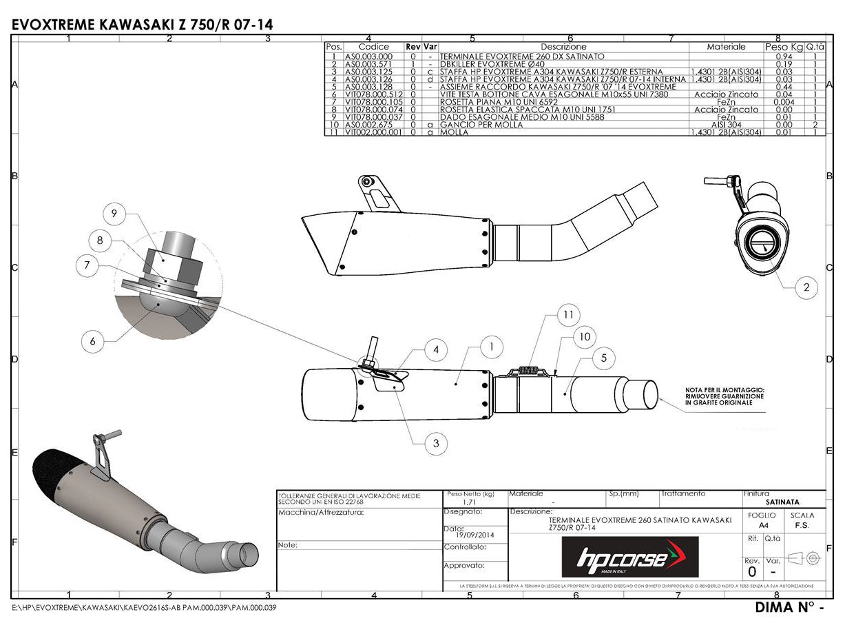 HP CORSE Kawasaki Z750 (07/12) Slip-on Exhaust "Evoxtreme Satin" (racing only)