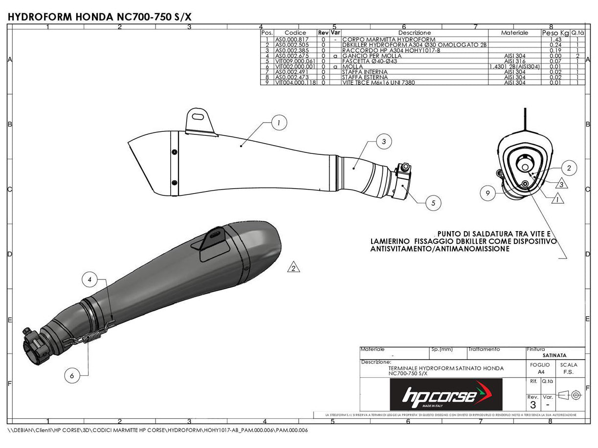 HP CORSE Honda NC700 / NC750 Slip-on Exhaust "Hydroform Satin" (racing only)