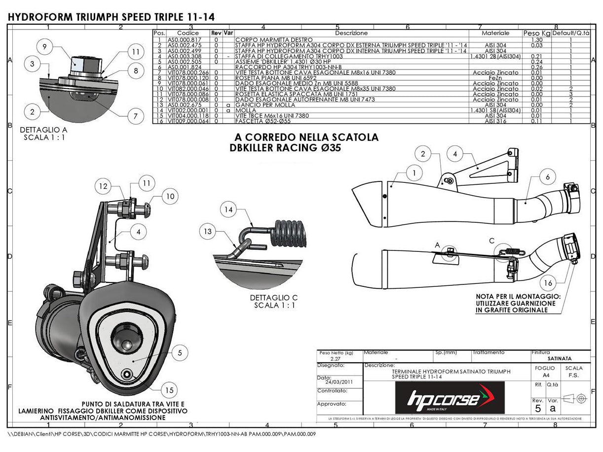 HP CORSE Triumph Speed Triple 1050 (11/15) Slip-on Exhaust "Hydroform Satin" (EU homologated)