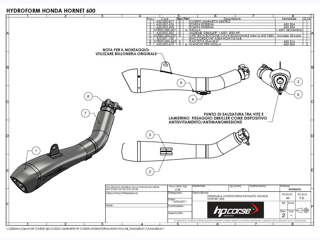 HP CORSE Honda CB600F Hornet (07/13) Slip-on Exhaust "Hydroform Satin" (EU homologated)