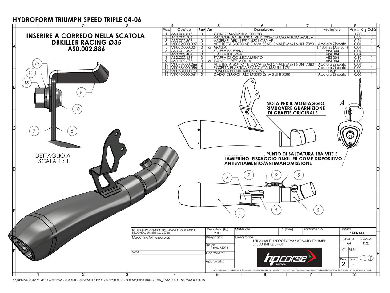 HP CORSE Triumph Speed Triple (05-06) Slip-on Exhaust "Hydroform Inox Satin" (Homologated)