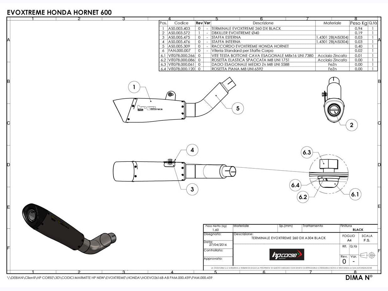 HP CORSE Honda CB600F Hornet (07/13) Slip-on Exhaust "Evoxtreme Satin" (EU homologated)