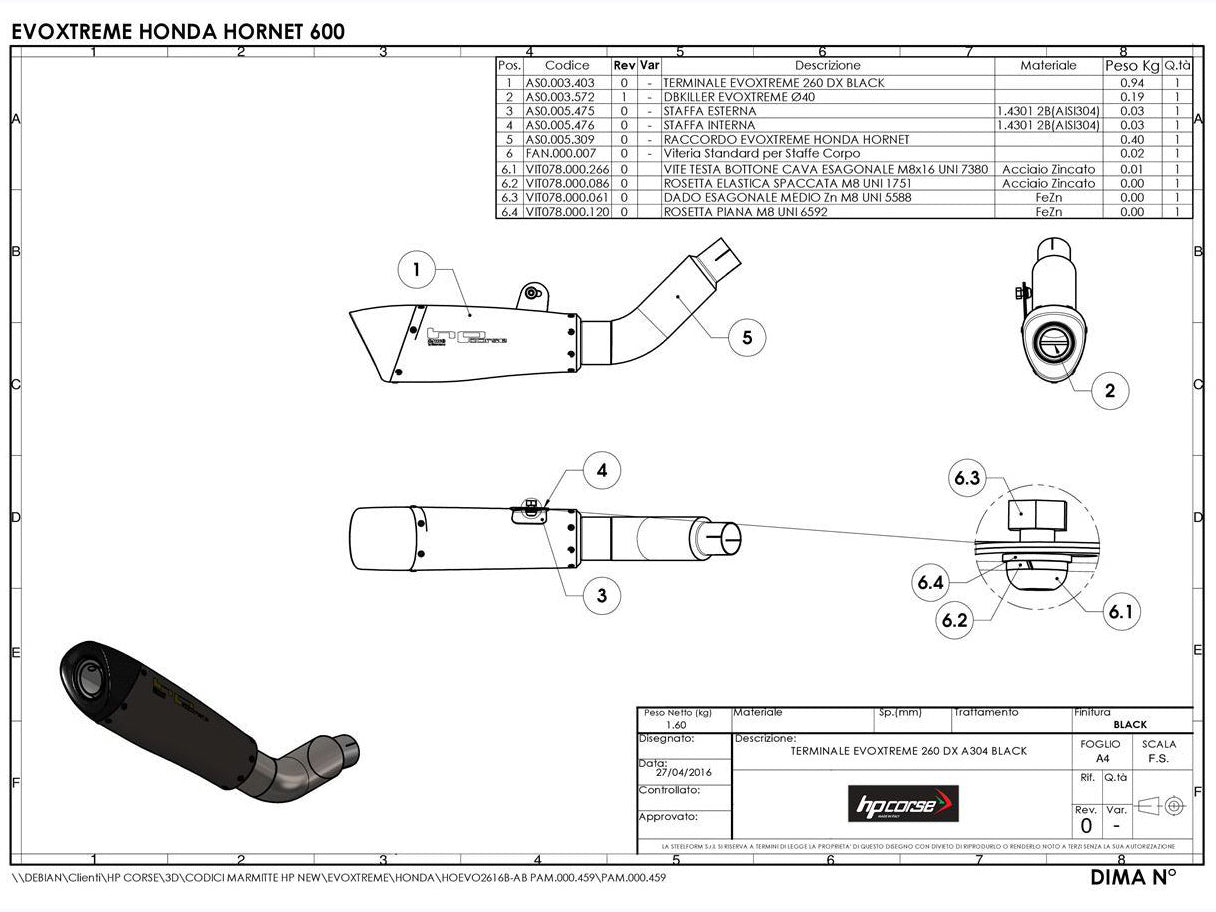 HP CORSE Honda CB600F Hornet (07/13) Slip-on Exhaust "Evoxtreme Black" (EU homologated)