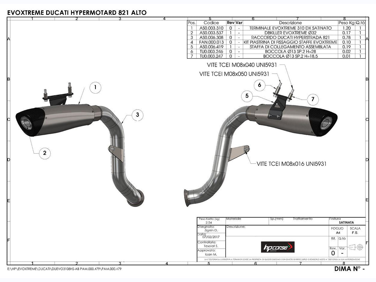 HP CORSE Ducati Hypermotard 821 High Position Slip-on Exhaust "Evoxtreme 310 Satin" (EU homologated)