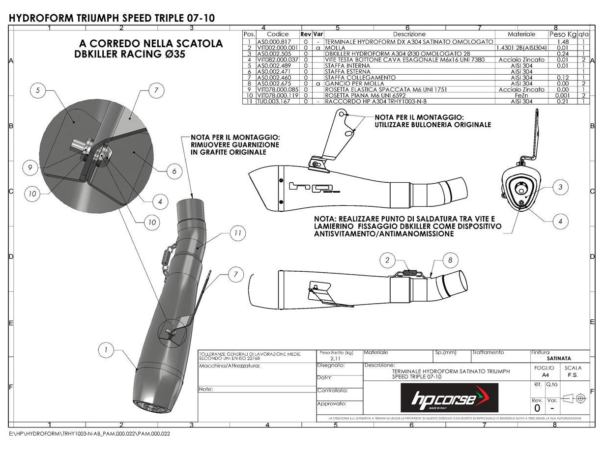 HP CORSE Triumph Speed Triple 1050 (08/10) Slip-on Exhaust "Hydroform Satin" (EU homologated)