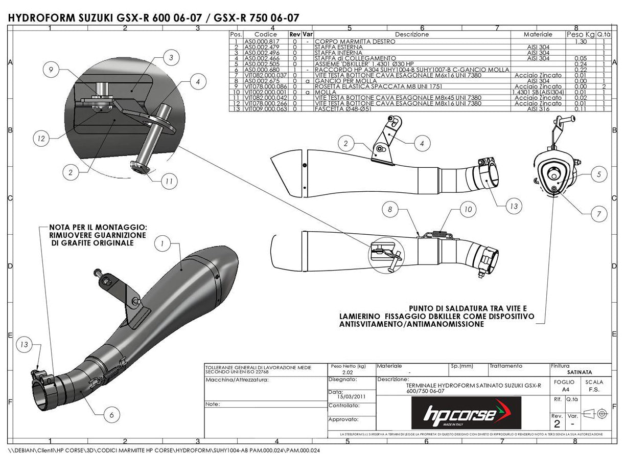 HP CORSE Suzuki GSX-R600 / GSX-R750 (06/07) Slip-on Exhaust "Hydroform Satin" (EU homologated)