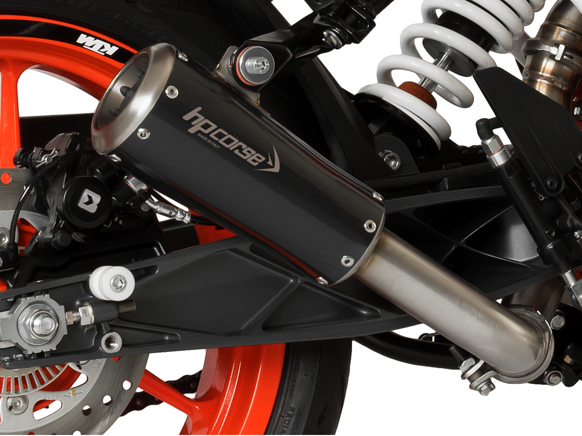 HP CORSE KTM 390 Duke (13/16) Slip-on Exhaust "GP-07 Black with Aluminum Ring" (racing)