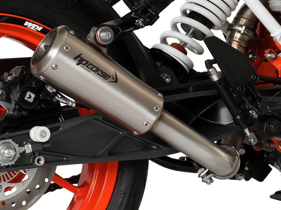 HP CORSE KTM 390 Duke (13/16) Slip-on Exhaust "GP-07 Satin with Aluminum Ring" (racing)