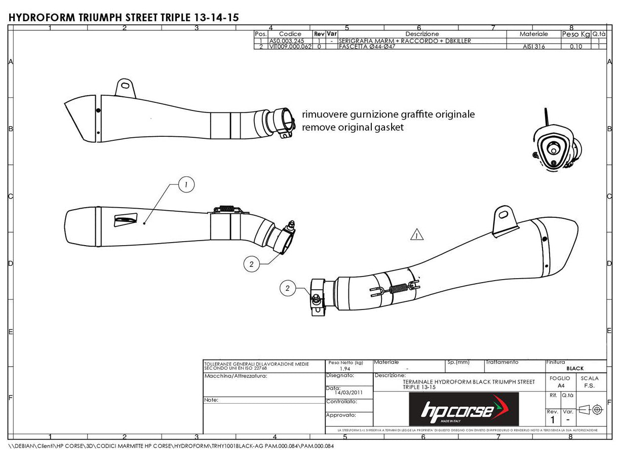 HP CORSE Triumph Street Triple (13/16) Slip-on Exhaust "Hydroform Black" (EU homologated)