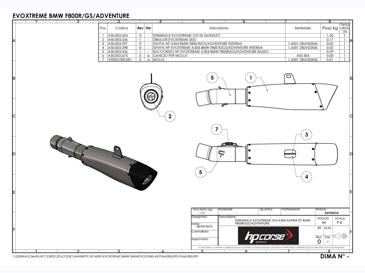 HP CORSE BMW F800R (09/16) Slip-on Exhaust "Evoxtreme Satin" (EU homologated)