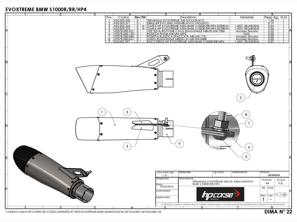 HP CORSE BMW S1000RR (09/14) Slip-on Exhaust "Evoxtreme Satin" (EU homologated)