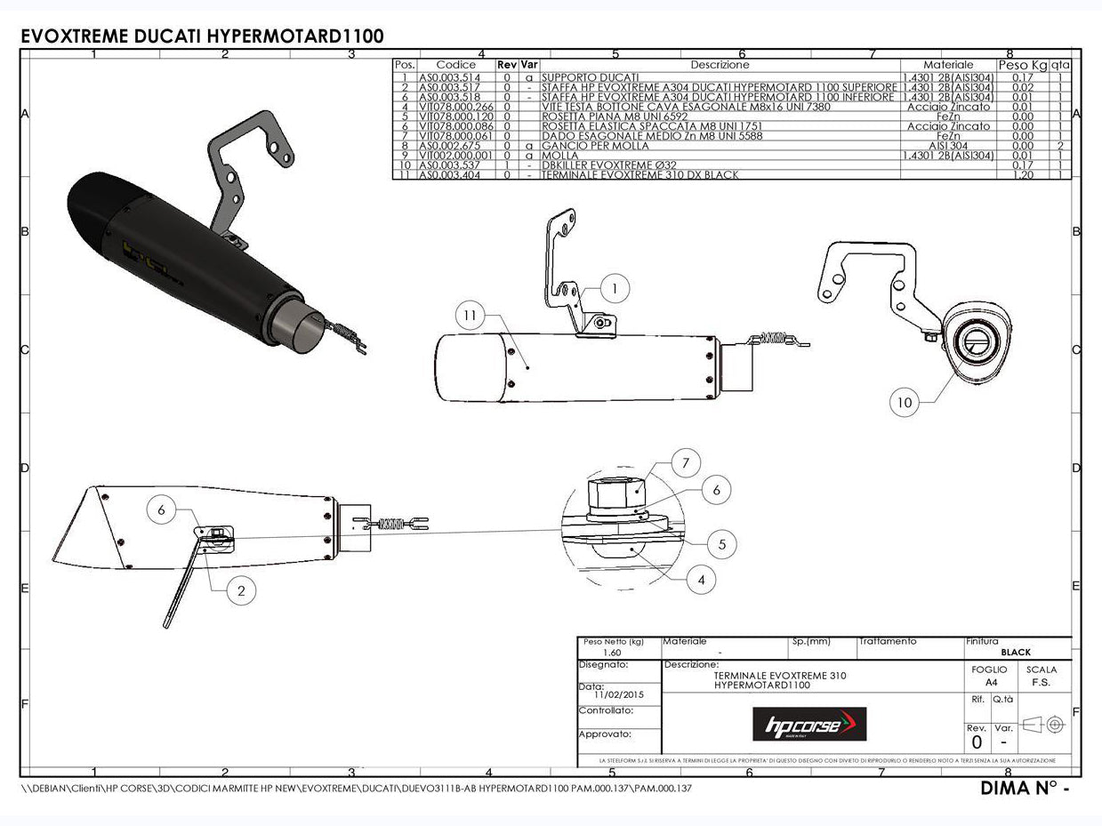 HP CORSE Ducati Hypermotard 1100 Slip-on Exhaust "Evoxtreme 310 Black" (EU homologated)