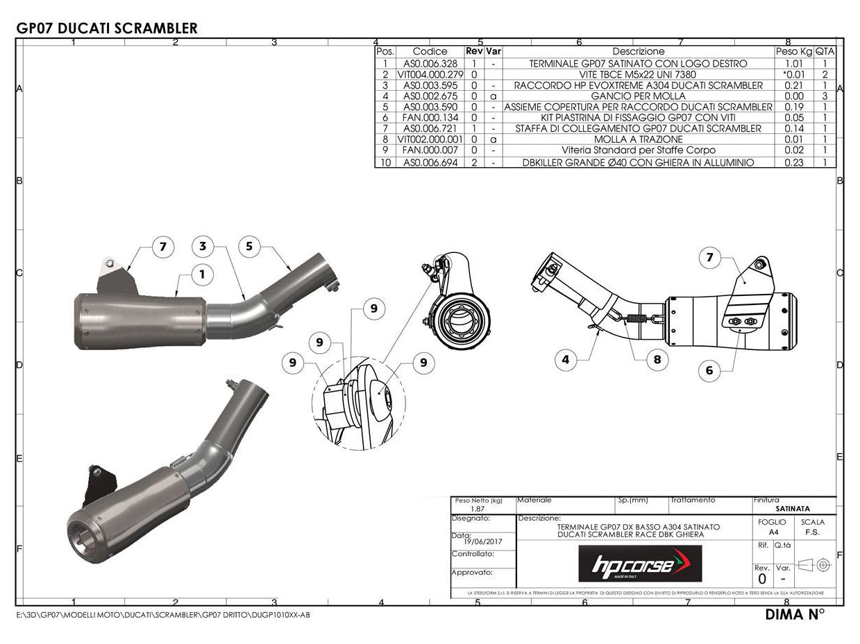 HP CORSE Ducati Scrambler 800 Slip-on Exhaust "GP-07 Black" (EU homologated; with aluminum end-cap)