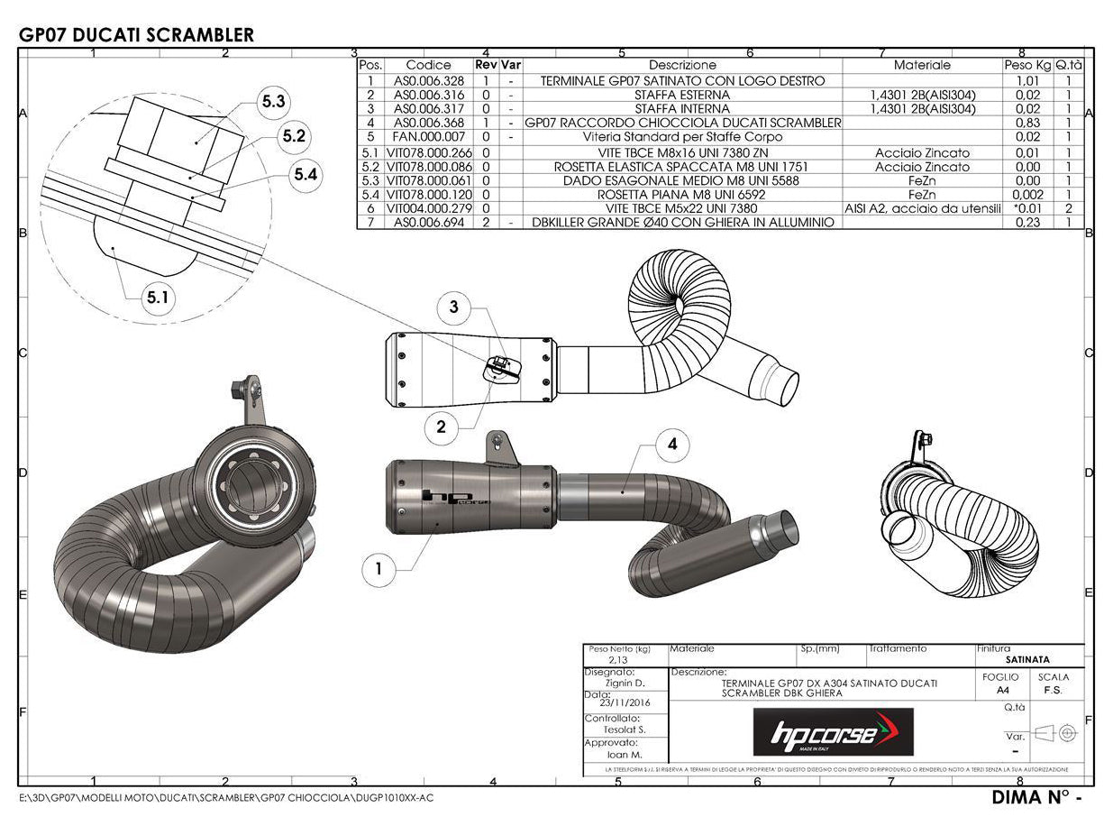 HP CORSE Ducati Scrambler 800 Slip-on Exhaust "GP-07 Black" (EU homologated; with wire mesh)