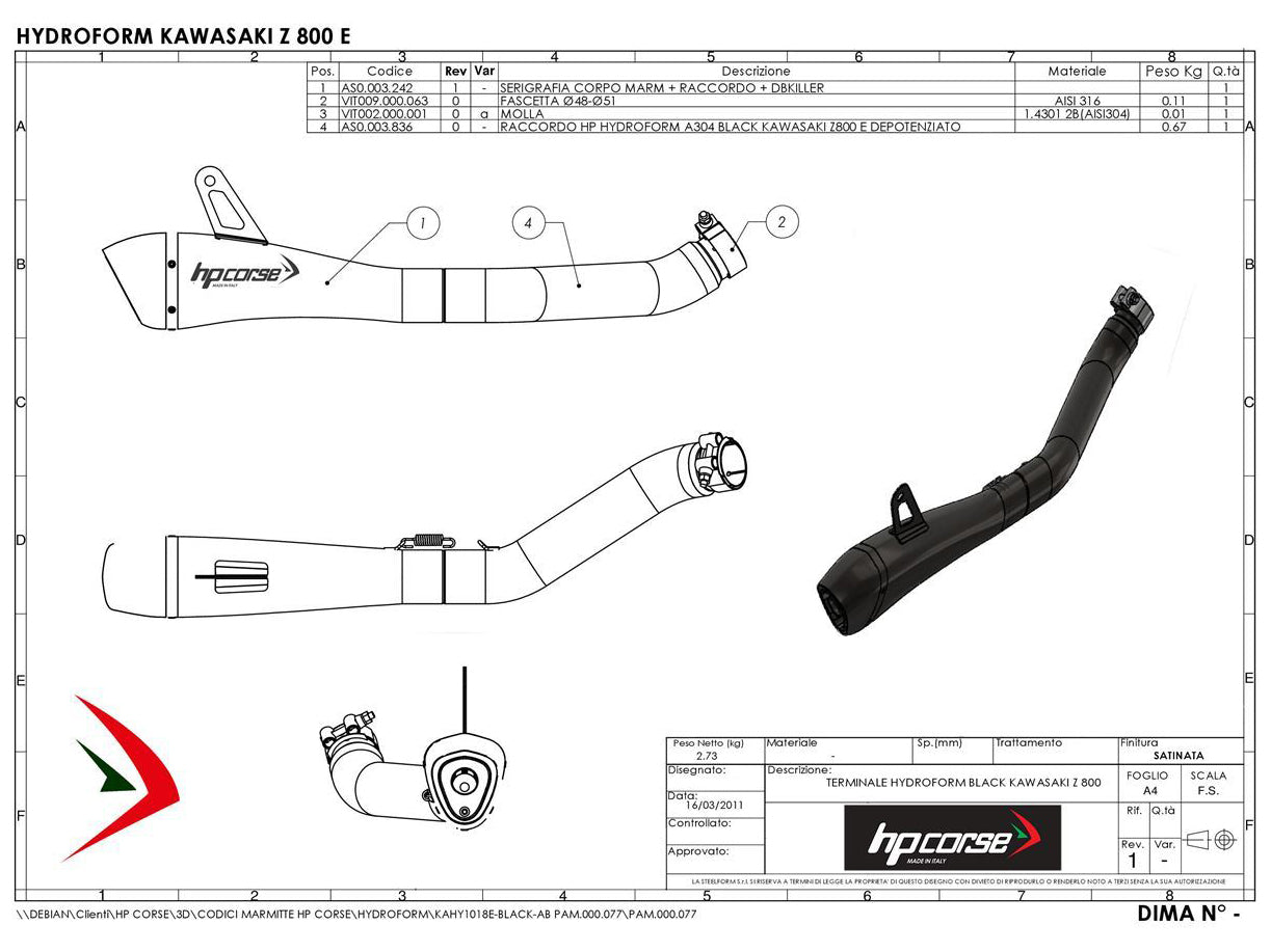 HP CORSE Kawasaki Z800/E Slip-on Exhaust "Hydroform Black" (EU homologated)