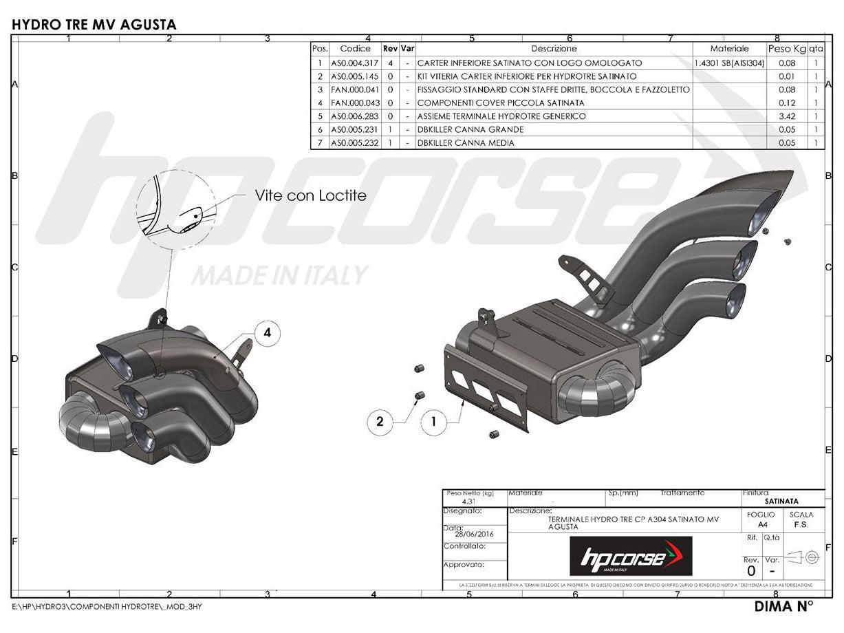 HP CORSE MV Agusta Turismo Veloce Slip-on Exhaust "HydroTre Satin" (EU homologated; with stainless steel cover)