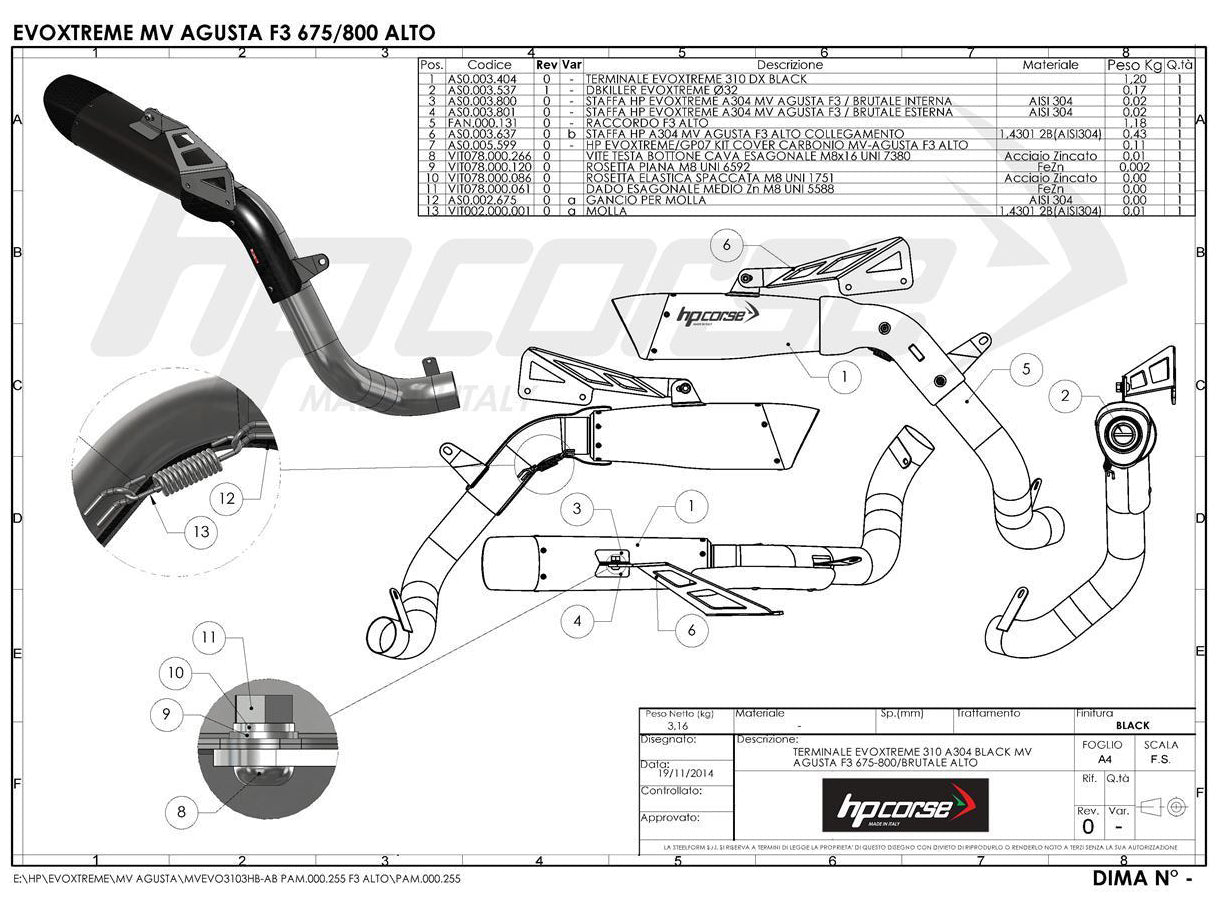 HP CORSE MV Agusta Brutale / Dragster 800 (16/18) Slip-on Exhaust "Evoxtreme 310 Satin" (racing)