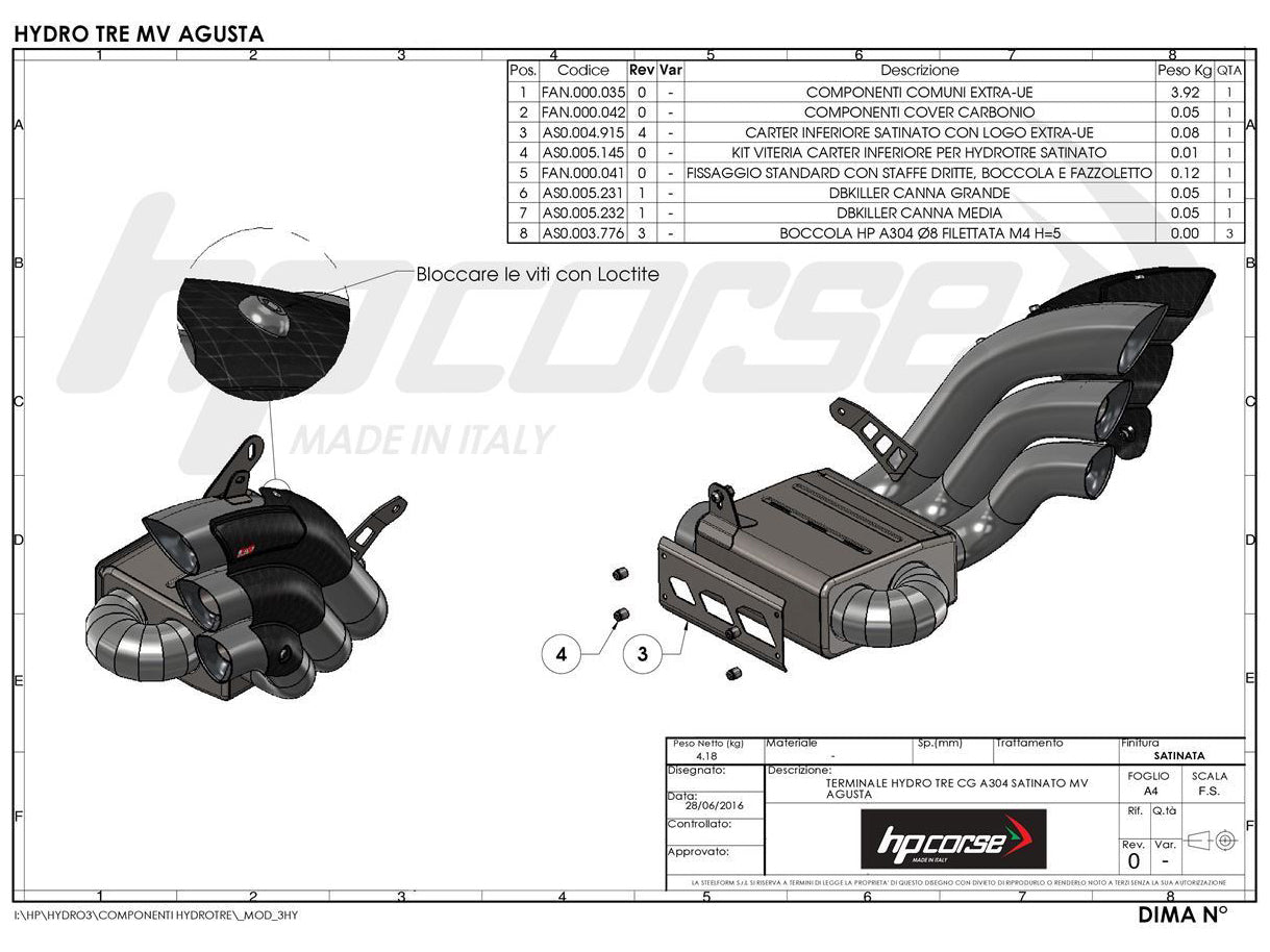 HP CORSE MV Agusta Brutale / Dragster 800 (16/18) Slip-on Exhaust "HydroTre Satin" (racing; with carbon cover)