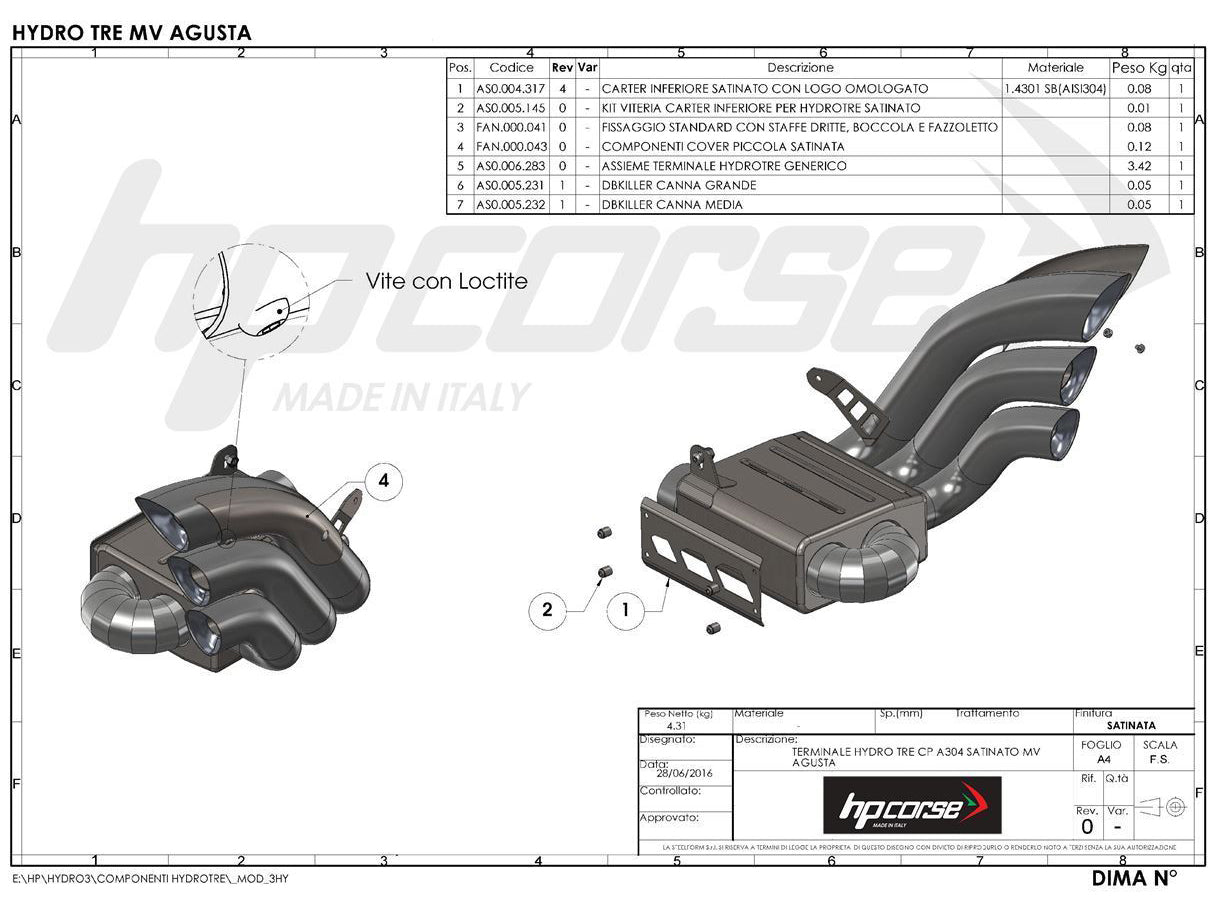 HP CORSE MV Agusta Brutale / Dragster 800 (16/18) Slip-on Exhaust "HydroTre Satin" (racing; with stainless steel cover)