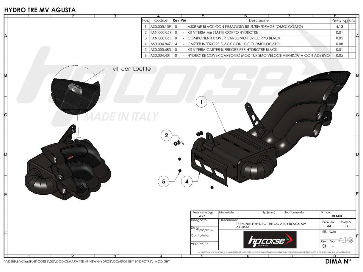 HP CORSE MV Agusta Brutale / Dragster 800 (16/18) Slip-on Exhaust "HydroTre Black" (racing; with carbon cover)