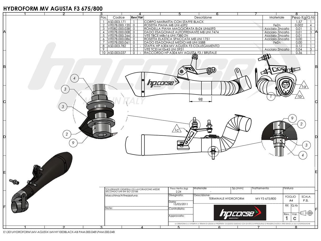 HP CORSE MV Agusta Brutale / Dragster 800 (16/18) Slip-on Exhaust "Hydroform Satin" (racing)