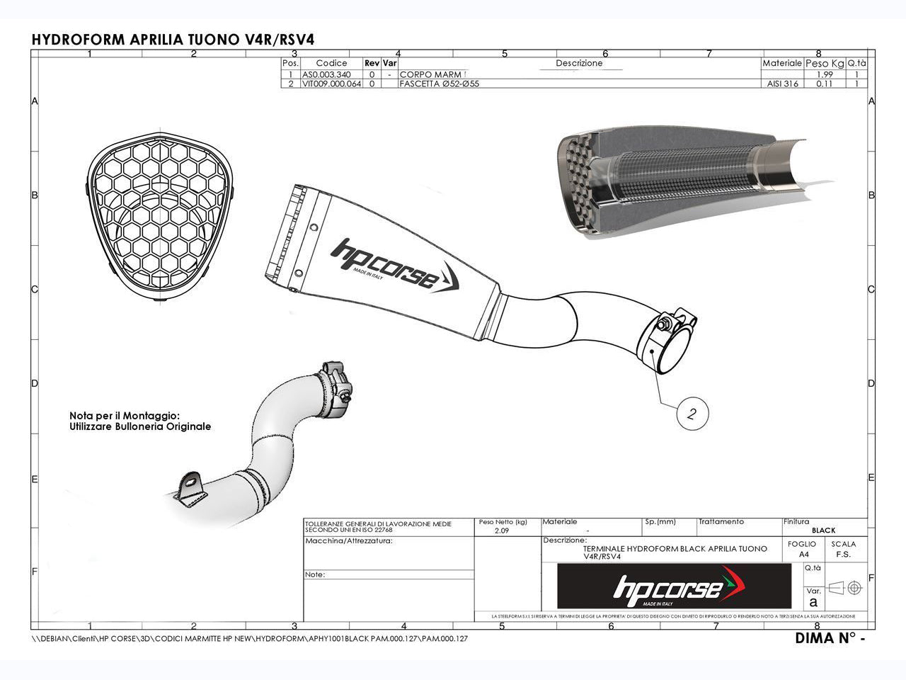 HP CORSE Aprilia Tuono V4 (15/16) Slip-on Exhaust "Hydroform Corsa Short Satin" (racing)