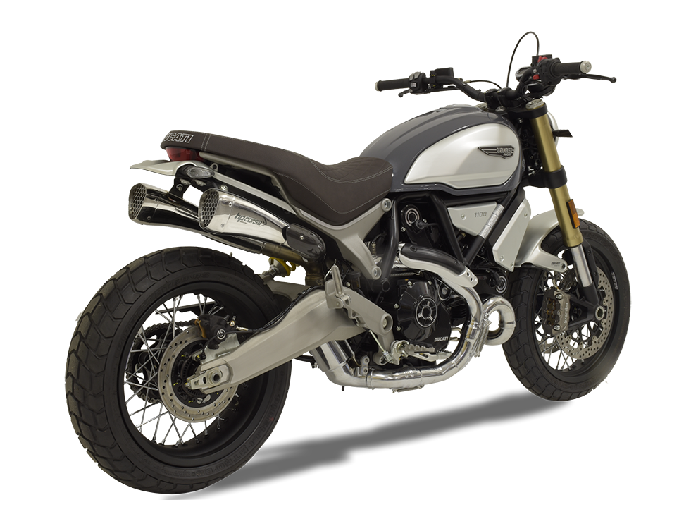 HP CORSE Ducati Scrambler 1100 Dual Slip-on Exhaust "Hydroform Corsa Short Polish" (racing)