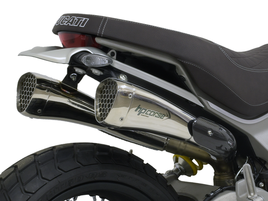 HP CORSE Ducati Scrambler 1100 Dual Slip-on Exhaust "Hydroform Corsa Short Polish" (racing)