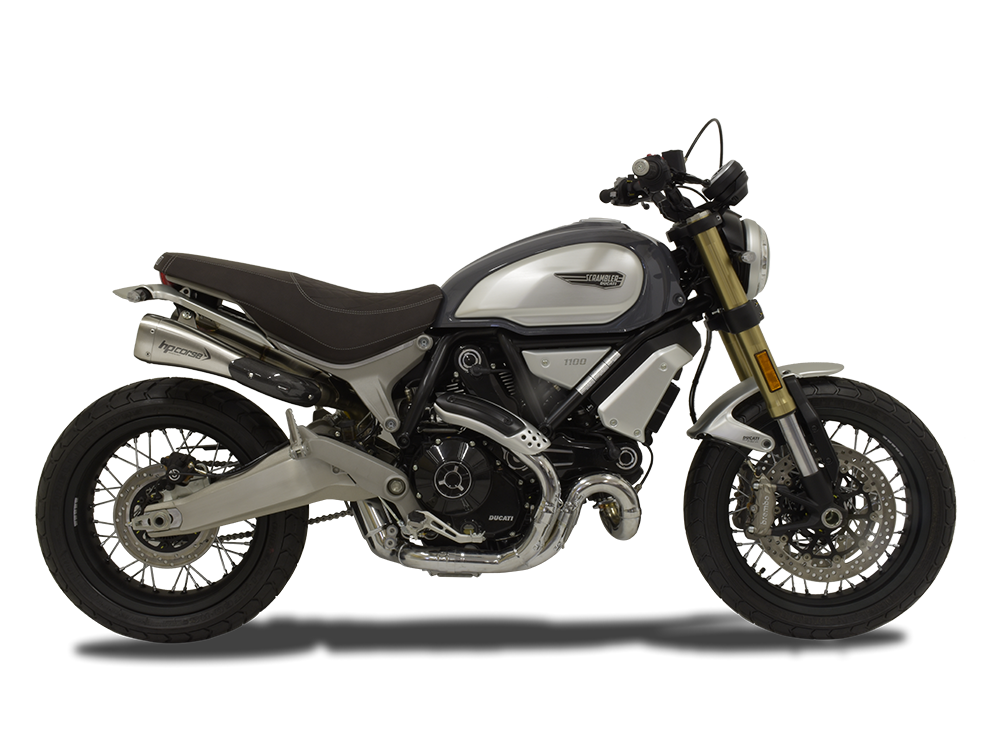 HP CORSE Ducati Scrambler 1100 Dual Slip-on Exhaust "Hydroform Corsa Short Satin" (racing)