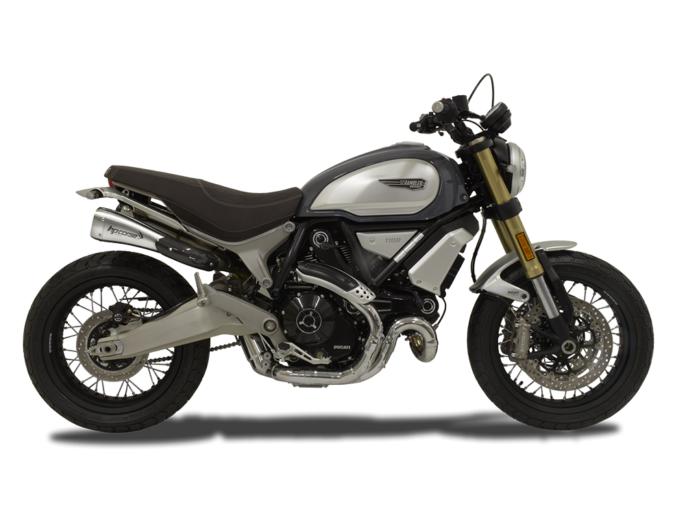 HP CORSE Ducati Scrambler 1100 Dual Slip-on Exhaust "Hydroform Corsa Short Polish" (racing)