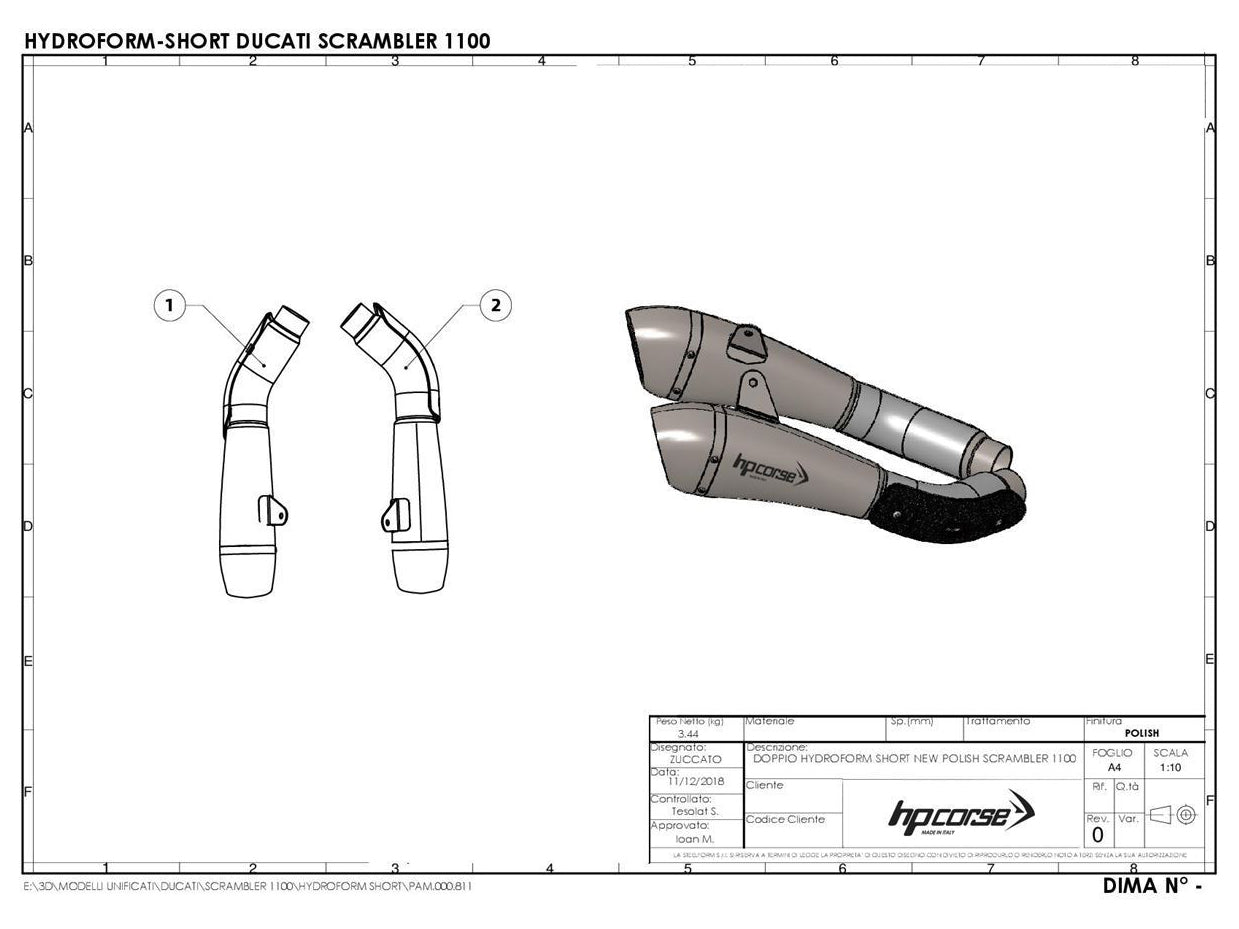 HP CORSE Ducati Scrambler 1100 Dual Slip-on Exhaust "Hydroform Short Satin" (racing)