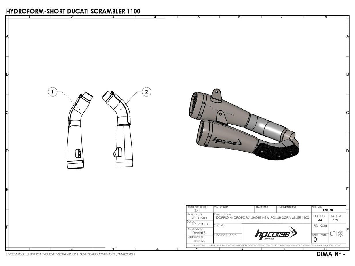 HP CORSE Ducati Scrambler 1100 Dual Slip-on Exhaust "Hydroform Corsa Short Satin" (racing)