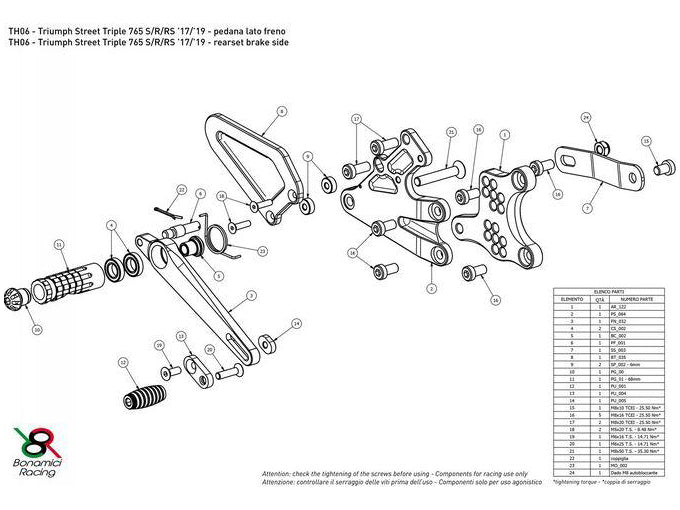 TH06 - BONAMICI RACING Triumph Street Triple R / RS / S (17/19) Adjustable Rearset – Accessories in the 2WheelsHero Motorcycle Aftermarket Accessories and Parts Online Shop