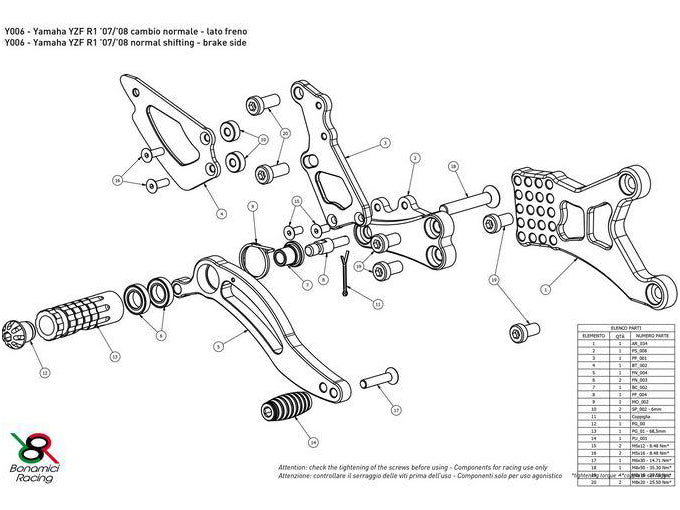 Y006 - BONAMICI RACING Yamaha YZF-R1 (07/08) Adjustable Rearset – Accessories in the 2WheelsHero Motorcycle Aftermarket Accessories and Parts Online Shop