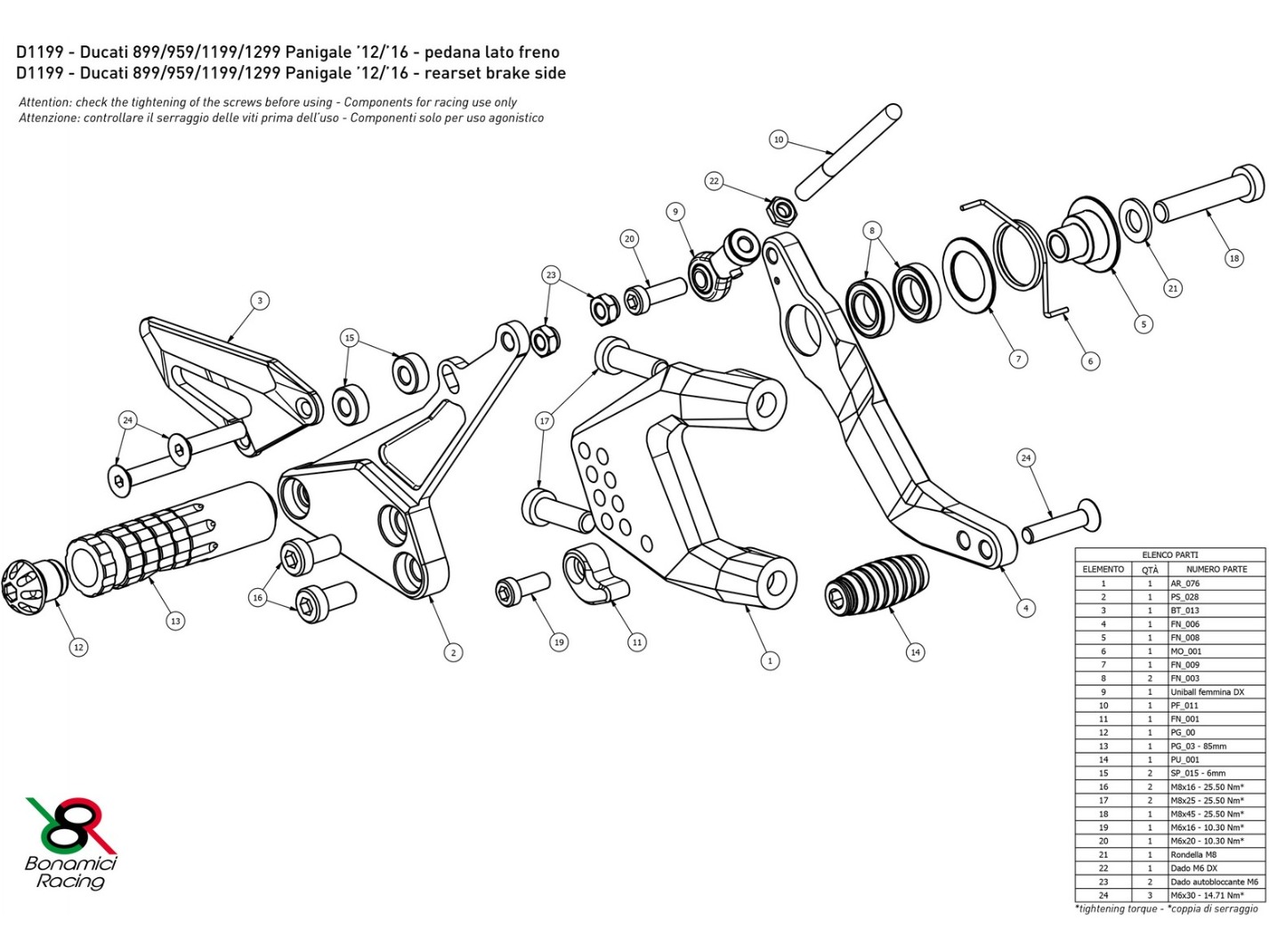 DV2 - BONAMICI RACING Ducati Panigale V2 (2012+) Adjustable Rearset – Accessories in the 2WheelsHero Motorcycle Aftermarket Accessories and Parts Online Shop