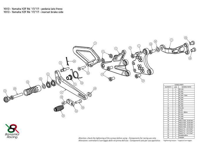 Y013 - BONAMICI RACING Yamaha YZF-R6 (2017+) Adjustable Rearset – Accessories in the 2WheelsHero Motorcycle Aftermarket Accessories and Parts Online Shop