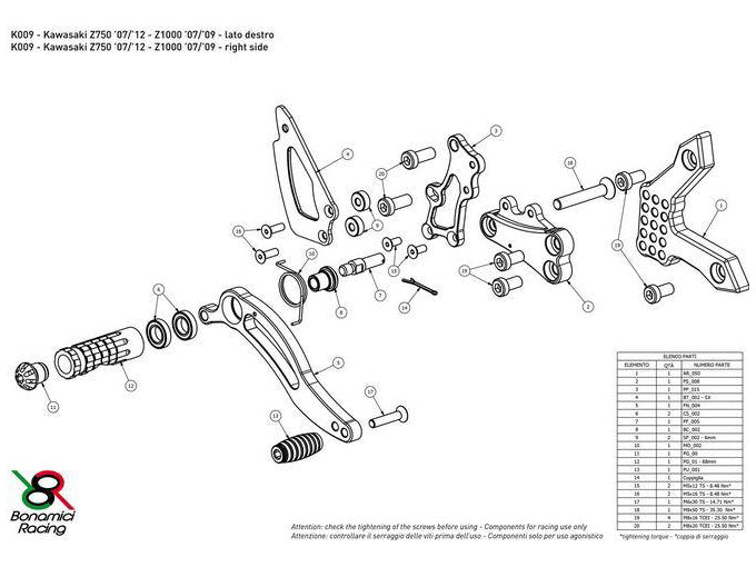 K009 - BONAMICI RACING Kawasaki Z750 / Z1000 (07/12) Adjustable Rearset – Accessories in the 2WheelsHero Motorcycle Aftermarket Accessories and Parts Online Shop