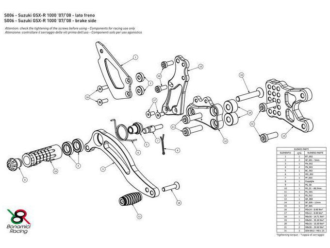 S006 - BONAMICI RACING Suzuki GSX-R1000 (07/08) Adjustable Rearset – Accessories in the 2WheelsHero Motorcycle Aftermarket Accessories and Parts Online Shop