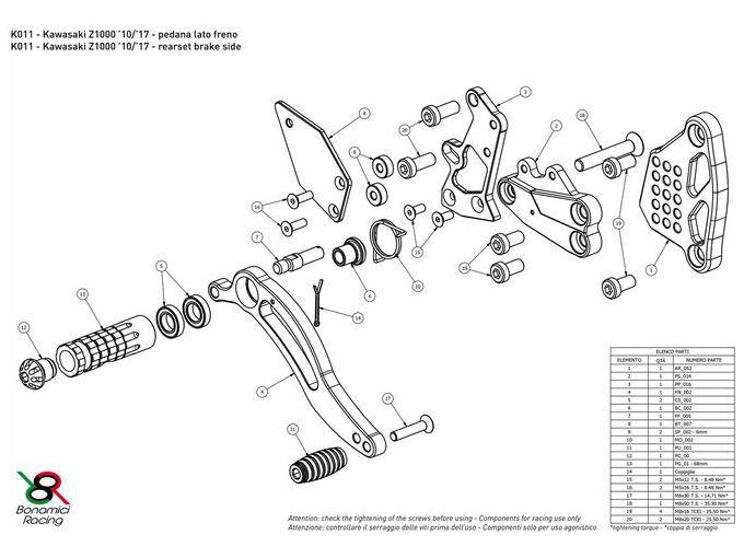 K011 - BONAMICI RACING Kawasaki Z1000 (10/20) Adjustable Rearset – Accessories in the 2WheelsHero Motorcycle Aftermarket Accessories and Parts Online Shop