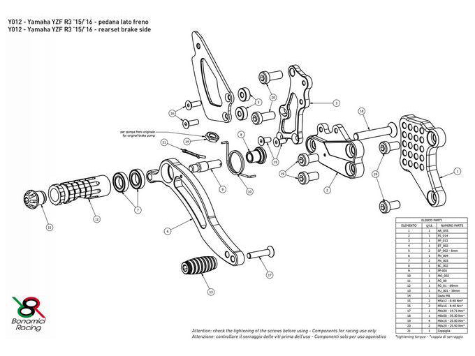 Y012 - BONAMICI RACING Yamaha YZF-R3 / YZF-R25 (2014+) Adjustable Rearset – Accessories in the 2WheelsHero Motorcycle Aftermarket Accessories and Parts Online Shop