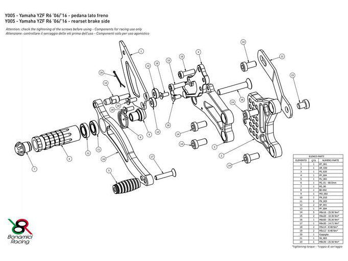 Y005 - BONAMICI RACING Yamaha YZF-R6 (06/16) Adjustable Rearset – Accessories in the 2WheelsHero Motorcycle Aftermarket Accessories and Parts Online Shop