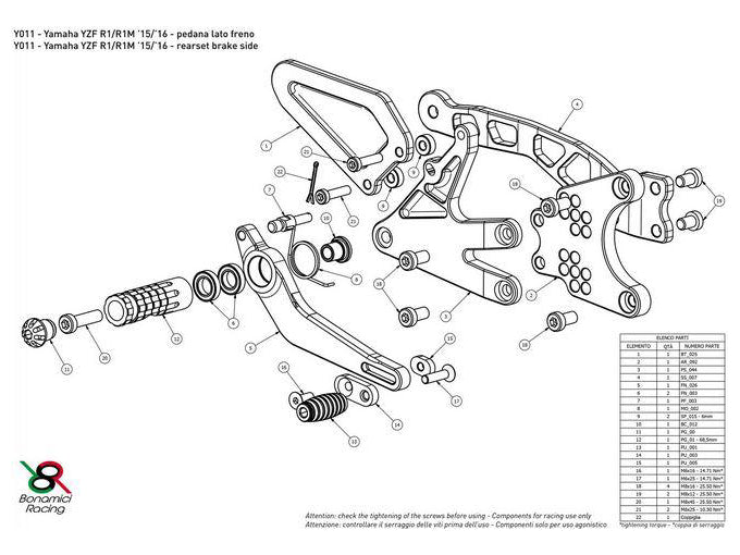 Y011 - BONAMICI RACING Yamaha YZF-R1 / YZF-R1M (2015+) Adjustable Rearset – Accessories in the 2WheelsHero Motorcycle Aftermarket Accessories and Parts Online Shop