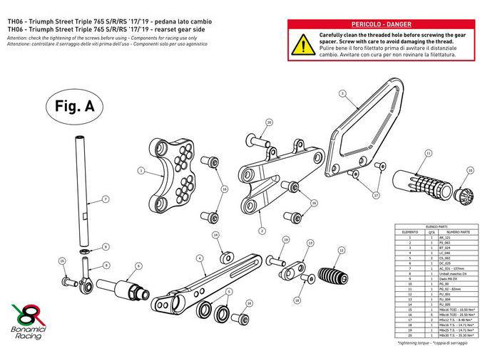 TH06 - BONAMICI RACING Triumph Street Triple R / RS / S (17/19) Adjustable Rearset – Accessories in the 2WheelsHero Motorcycle Aftermarket Accessories and Parts Online Shop