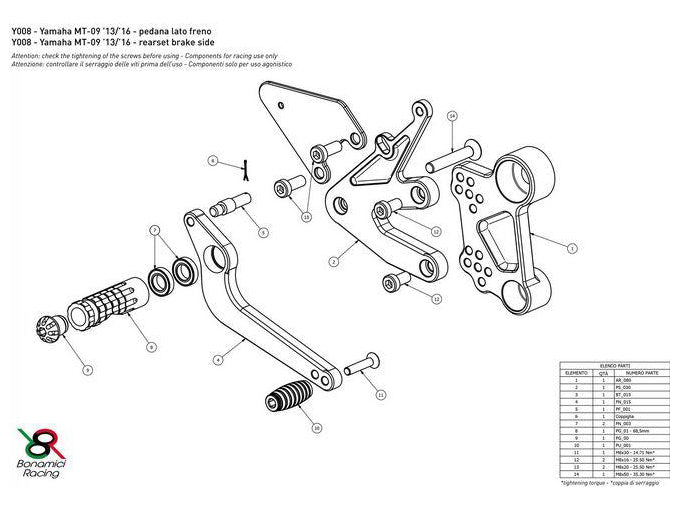 Y008 - BONAMICI RACING Yamaha FZ-09 / MT-09 / Tracer 900 / XSR900 (14/20) Adjustable Rearset – Accessories in the 2WheelsHero Motorcycle Aftermarket Accessories and Parts Online Shop