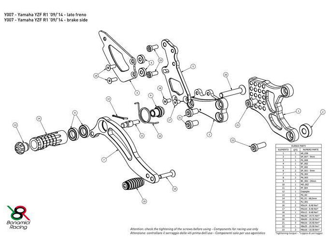 Y007 - BONAMICI RACING Yamaha YZF-R1 (09/14) Adjustable Rearset – Accessories in the 2WheelsHero Motorcycle Aftermarket Accessories and Parts Online Shop