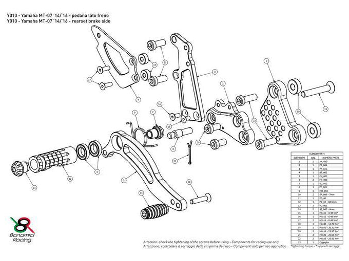 Y010 - BONAMICI RACING Yamaha FZ-07 / MT-07 (2014+) Adjustable Rearset – Accessories in the 2WheelsHero Motorcycle Aftermarket Accessories and Parts Online Shop